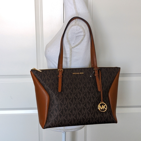 Michael Kors Coraline Tote Bag Signature Luggage Logo and Brown Leather - Picture 5 of 13